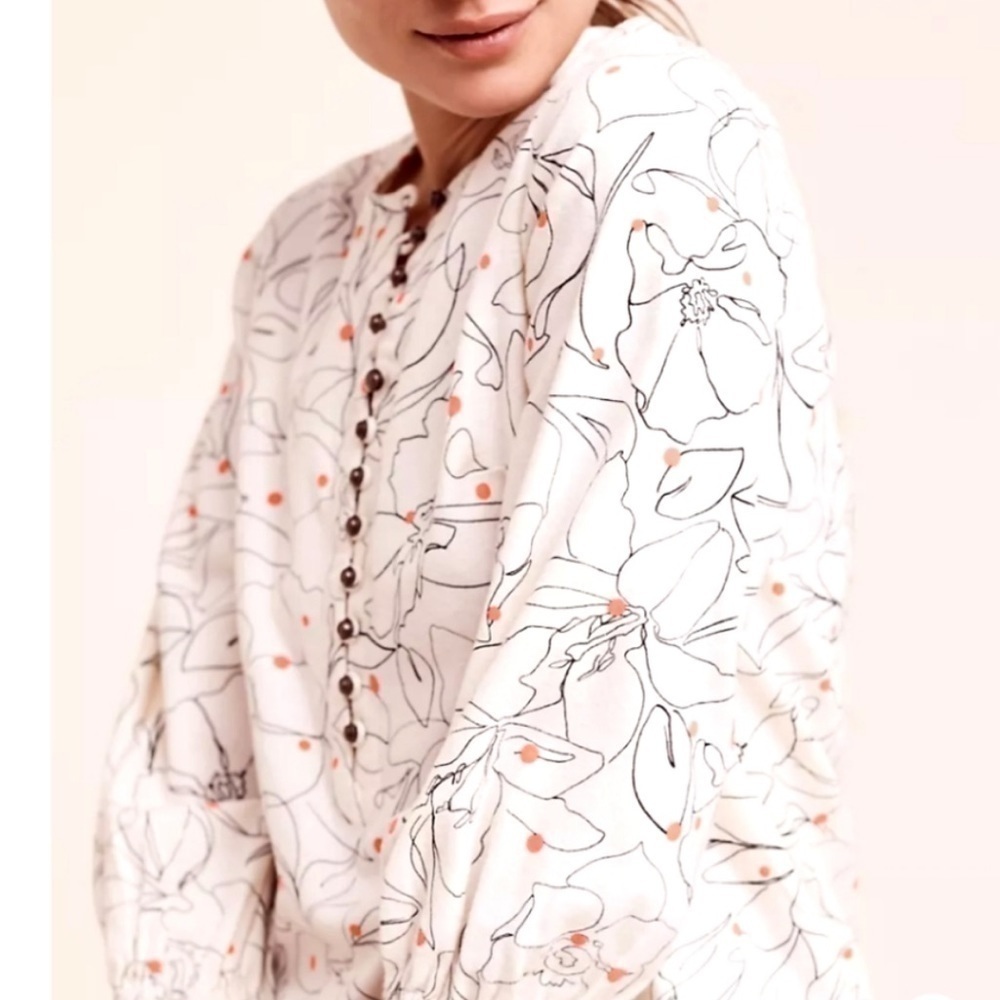 Anthropologie Maeve Bethesda Lily Floral Flannel Button Blouse Size Extra Small